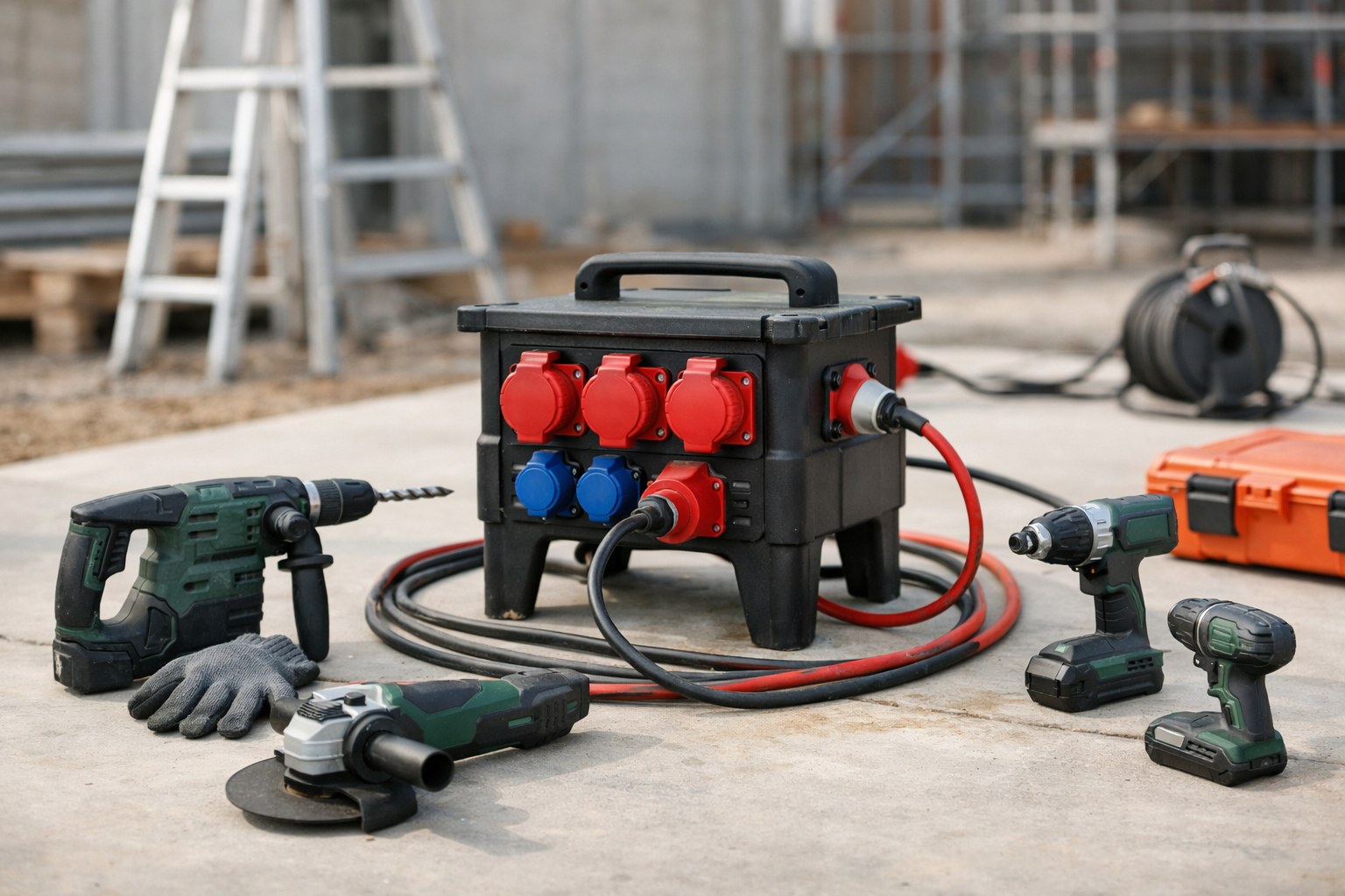 Elektroprüfung von Werkzeugen auf einer Baustelle