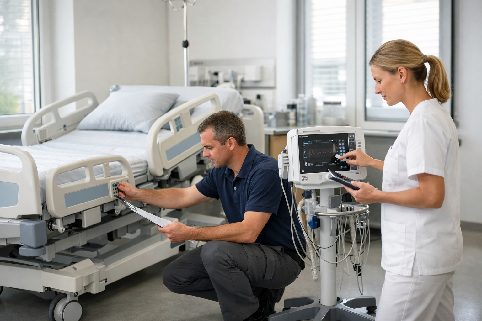 Prüfung eines elektrischen Pflegebetts
