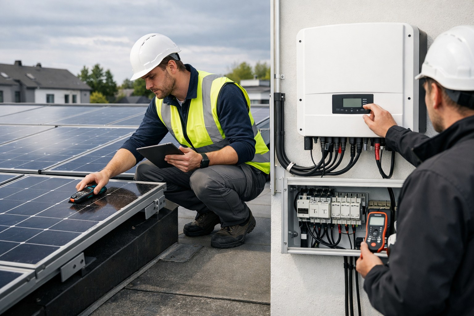Prüfung einer Photovoltaikanlage auf dem Dach